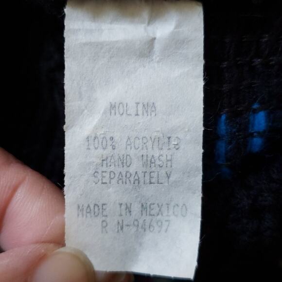 Molina VINTAGE Folk Mexican Western Aztec Fringe Poncho Boho Festival Black Red - Picture 5 of 5